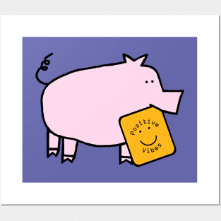 Cute Pig with Positive Vibes Smiley Face Posters and Art